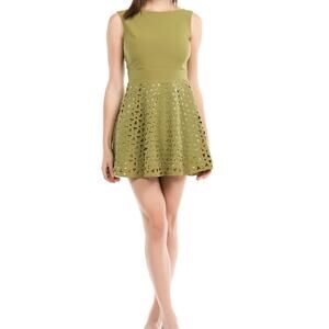 IRONI Green Fit and Flare Mini Dress Women's Size S/4-6 Mod Squad Geometric 70s